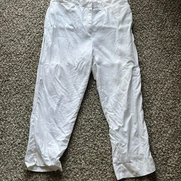 Jones New York White Linen Pants Wmn 8 Summer Wide Leg Outdoors Breathable Flowy - Picture 1 of 7